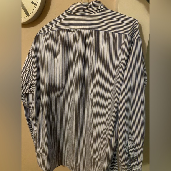 Vintage 80s Ralph Lauren Flesh Pony Blue Striped Casual Button Down 16.5 - 33 - Picture 5 of 7